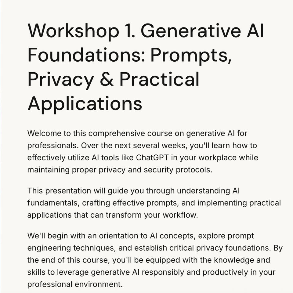 Workshop 1: Gen AI Foundations